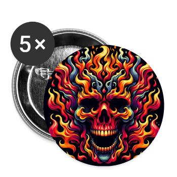 Crâne coloré avec des flammes - Lot de 5 grands badges (56 mm) - blanc - Devant