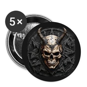 Dekorativer Skull mit Hörnern und Pentagramm - Buttons groß 56 mm (5er Pack) - Weiß - Vorne