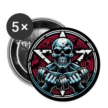 Crâne avec pentagramme entraînement dur avec haltère - Lot de 5 grands badges (56 mm) - blanc - Devant