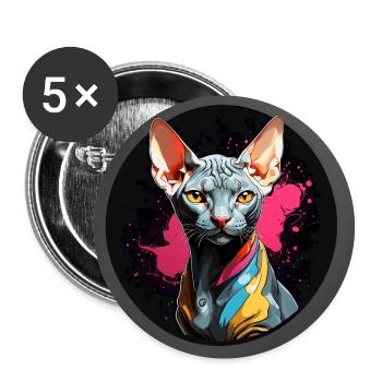 Portrait de chat Sphynx en technique aquarelle - Lot de 5 grands badges (56 mm) - blanc - Devant