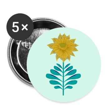 handgezeichnete gelbe Retro-Fantasyblume - Buttons groß 56 mm (5er Pack) - Weiß - Vorne