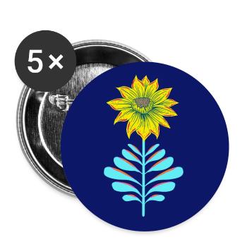 Motif de fleur Fantasy rétro – Jaune fluo sur bleu - Lot de 5 grands badges (56 mm) - blanc - Devant