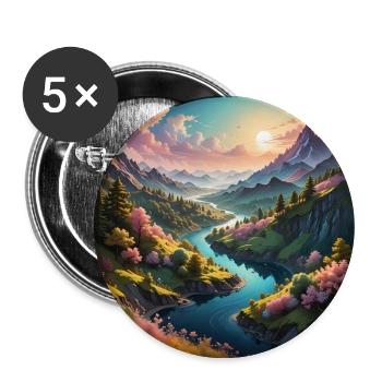 Tal mit Fluß - Buttons groß 56 mm (5er Pack) - Weiß - Vorne