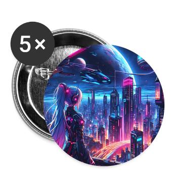 Une fille d’anime regarde une ville futuriste - Lot de 5 grands badges (56 mm) - blanc - Devant