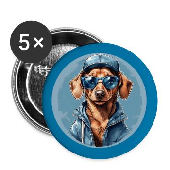 Dackel Dachshund mit Sonnenbrille und Hoodie - Buttons groß 56 mm (5er Pack) - Weiß - Vorne