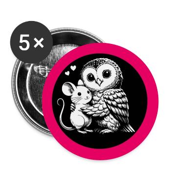 Owl and mouse: friends instead of enemies - Buttons large 2.2''/56 mm (5-pack) - white - Front