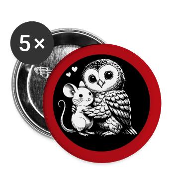 Owl and mouse: friends instead of enemies - Buttons large 2.2''/56 mm (5-pack) - white - Front