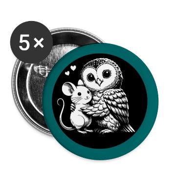 Owl and mouse: friends instead of enemies - Buttons large 2.2''/56 mm (5-pack) - white - Front