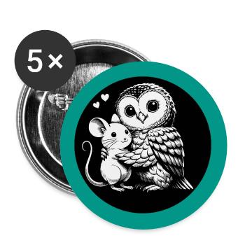 Owl and mouse: friends instead of enemies - Buttons large 2.2''/56 mm (5-pack) - white - Front