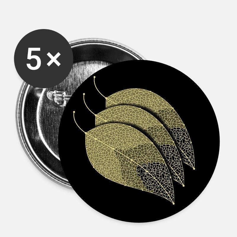 Feuilles élégantes - Lot de 5 grands badges (56 mm) - blanc