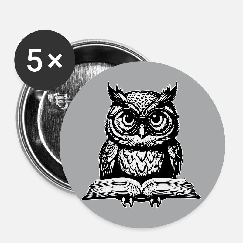 Owls Line Drawing Illustration - Buttons large 2.2''/56 mm (5-pack) - white