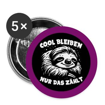 Faultier - immer cool bleiben - immer mit der Ruhe - Buttons groß 56 mm (5er Pack) - Weiß - Vorne