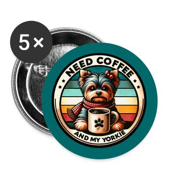 J’ai besoin d’un café et de mon Yorkie Yorkshire Terrier - Lot de 5 grands badges (56 mm) - blanc - Devant