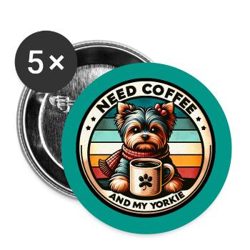 Besoin de café et de mon Yorkie - Lot de 5 grands badges (56 mm) - blanc - Devant