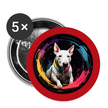 Minibullterrier Portrait im bunten Farbkreis - Buttons groß 56 mm (5er Pack) - Weiß - Vorne