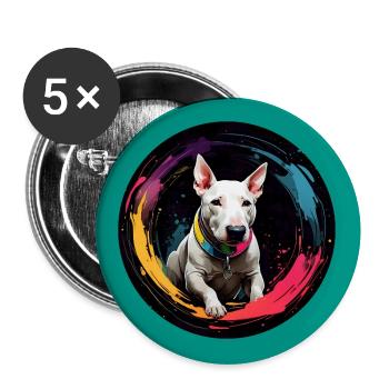 Minibullterrier Portrait im bunten Farbkreis - Buttons groß 56 mm (5er Pack) - Weiß - Vorne