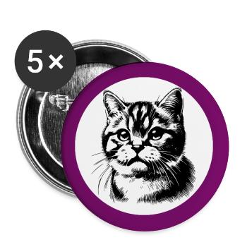Dessin au trait de portrait de chat mignon - Lot de 5 grands badges (56 mm) - blanc - Devant