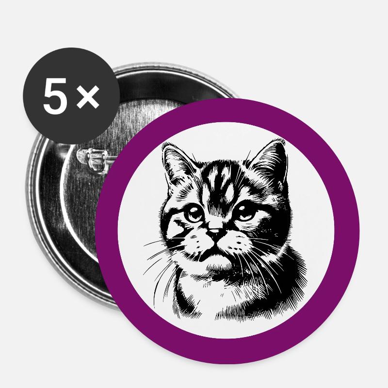 Süsses Katzenportrait Strichzeichnung - Buttons groß 56 mm (5er Pack) - Weiß