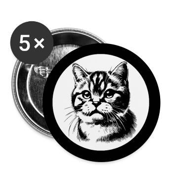 Dessin au trait de portrait de chat mignon - Lot de 5 grands badges (56 mm) - blanc - Devant