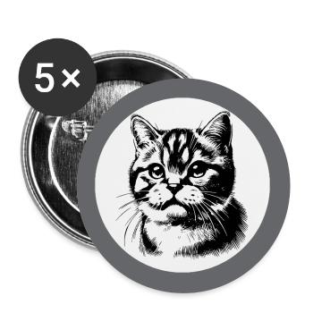 Dessin au trait de portrait de chat mignon - Lot de 5 grands badges (56 mm) - blanc - Devant