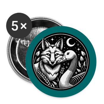 Fox and goose in friendship - Buttons large 2.2''/56 mm (5-pack) - white - Front