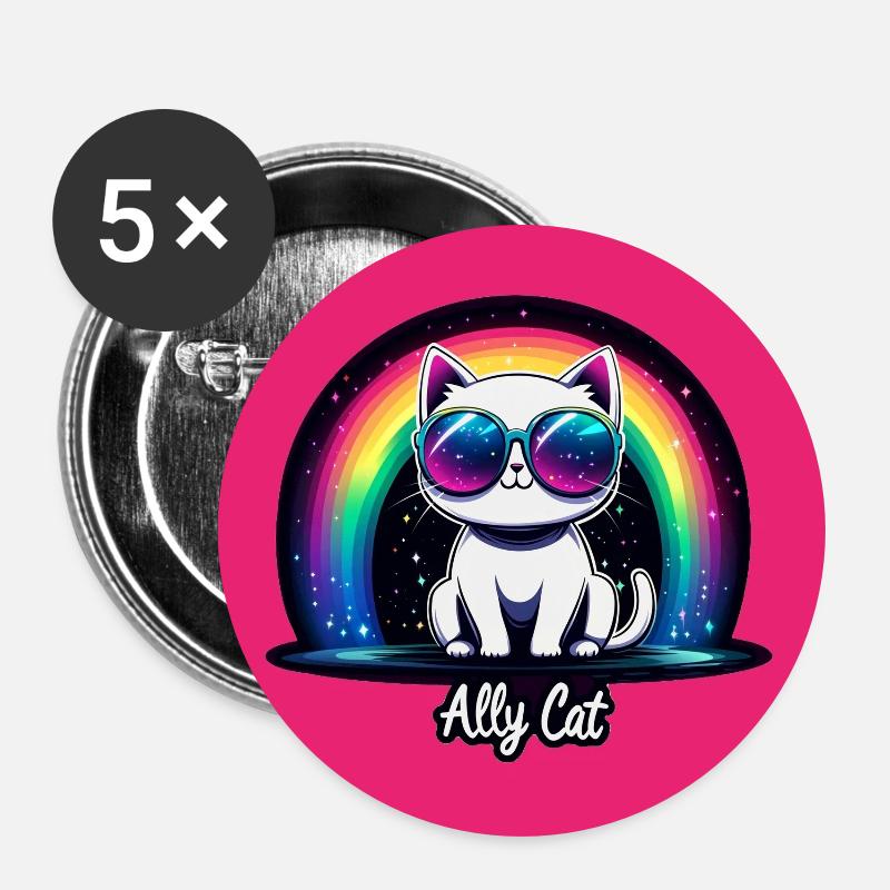 Ally Cat Pride pink - Buttons groß 56 mm (5er Pack) - Weiß