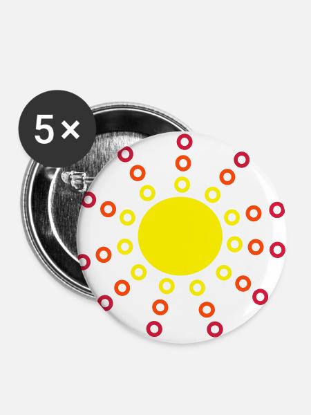 Sonne 2 - Buttons groß 56 mm (5er Pack) - Weiß