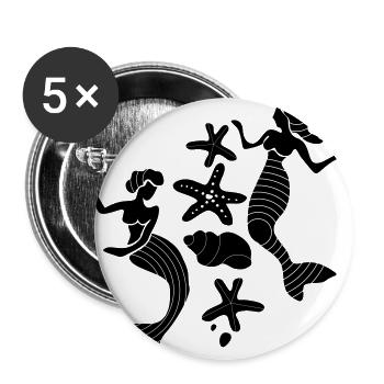 Mermaid, Serena in ocean. Sea star, shell. - Buttons large 2.2''/56 mm (5-pack) - white - Front