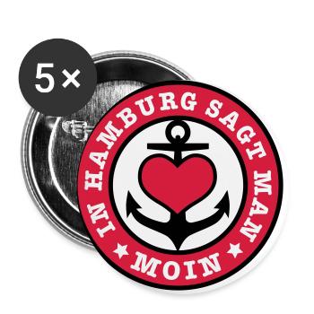 In Hamburg sagt man MOIN / Anker / Plattdeutsch - Buttons groß 56 mm (5er Pack) - Weiß - Vorne