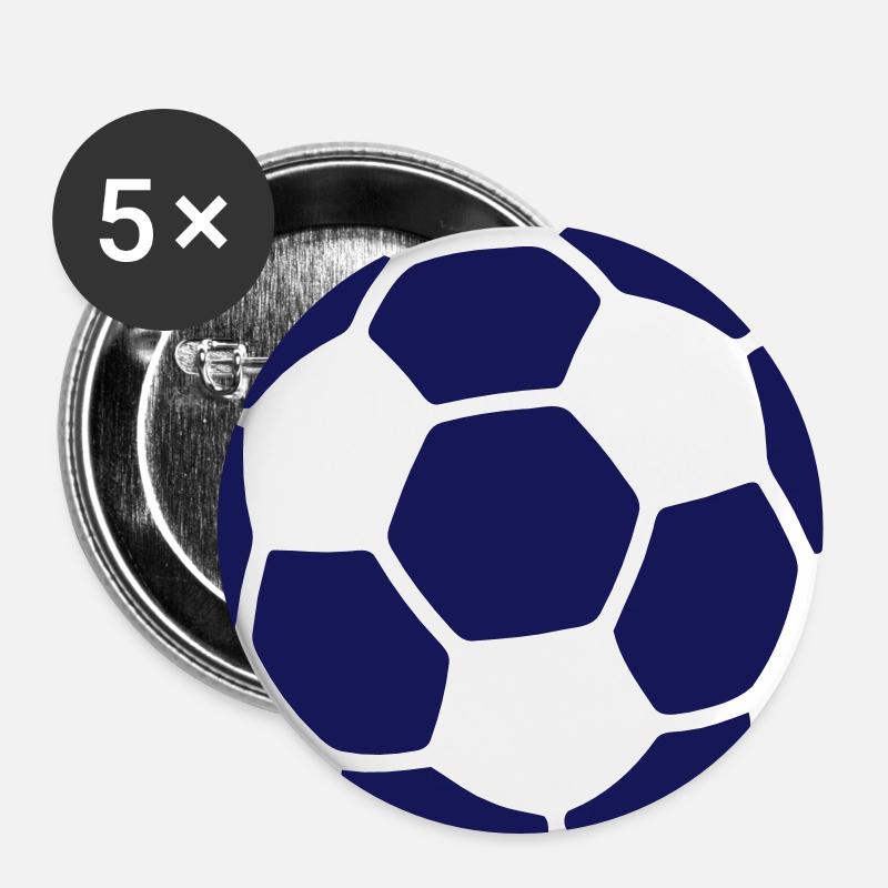 Fußball - Buttons groß 56 mm (5er Pack) - Weiß