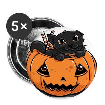 Halloween Kostüm lustig Katze süß Kürbis Geschenk - Buttons groß 56 mm (5er Pack) - Weiß - Vorne