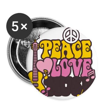 Peace & Love & Music - Buttons groß 56 mm (5er Pack) - Weiß - Vorne