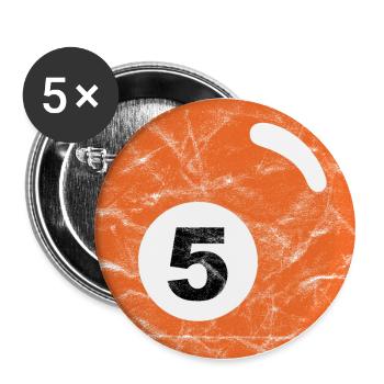 Billard Billardkugel orange fünf five vintage - Buttons groß 56 mm (5er Pack) - Weiß - Vorne