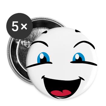 Lachendes Gesicht - Buttons groß 56 mm (5er Pack) - Weiß - Vorne
