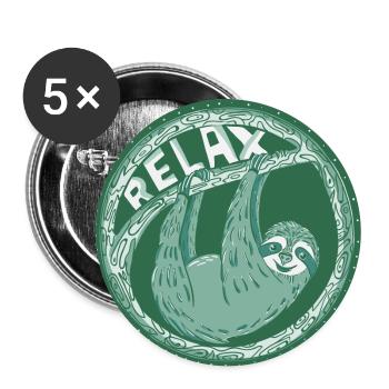 Relax -- Grünes Faultier - Buttons groß 56 mm (5er Pack) - Weiß - Vorne