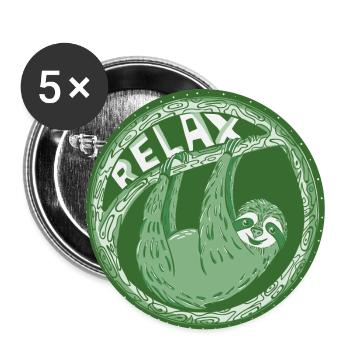 RELAX -- hellgrünes Faultier - Buttons groß 56 mm (5er Pack) - Weiß - Vorne