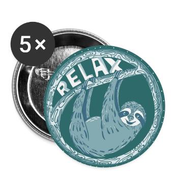 RELAX -- blaues Faultier - Buttons groß 56 mm (5er Pack) - Weiß - Vorne
