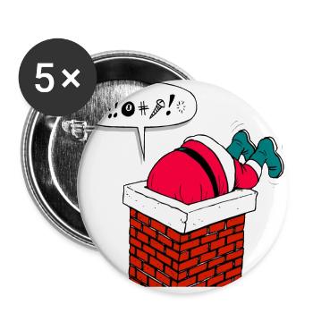 Weihnachtsmann im Schornstein lustig Weihnachten - Buttons groß 56 mm (5er Pack) - Weiß - Vorne