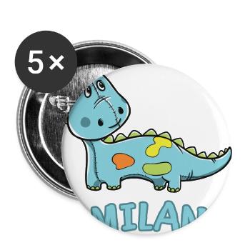 Dinosaurier lustig Kind Milan Geschenk Geburtstag - Buttons groß 56 mm (5er Pack) - Weiß - Vorne