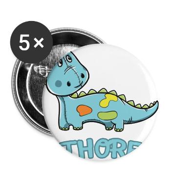 Dinosaurier lustig Kind Thore Geschenk Geburtstag - Buttons groß 56 mm (5er Pack) - Weiß - Vorne