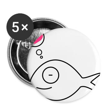 pink fish in love - Buttons large 2.2''/56 mm (5-pack) - white - Front