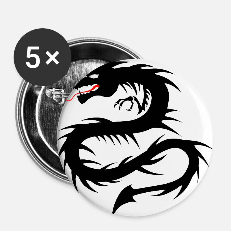 dragon tribal tattoo form 2004 uuuuuuu w - Buttons large 2.2''/56 mm (5-pack) - white