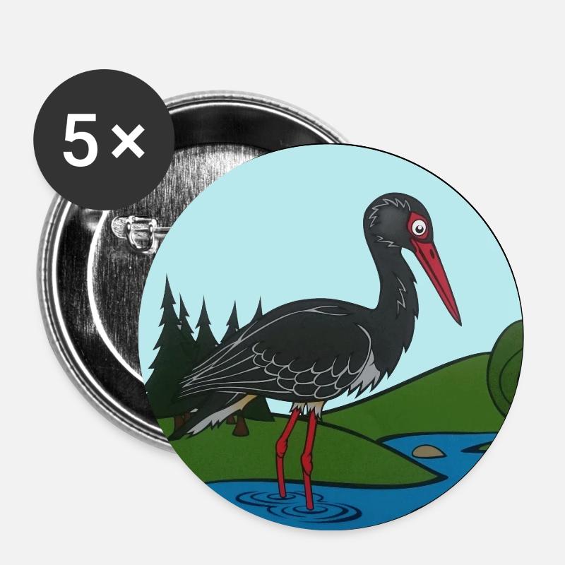 Black stork in circle - Buttons large 2.2''/56 mm (5-pack) - white