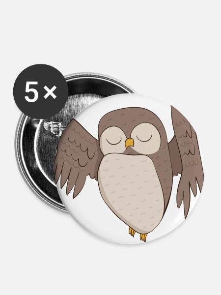 Eule Kauz - Buttons groß 56 mm (5er Pack) - Weiß