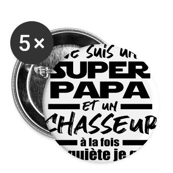 un super papa et chasseur - Lot de 5 grands badges (56 mm) - blanc - Devant
