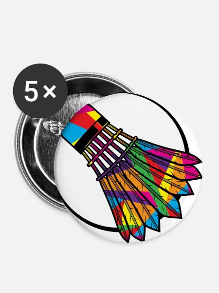 Federball farbenfroh - Buttons groß 56 mm (5er Pack) - Weiß