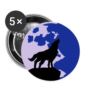 wolf and full moon - Buttons large 2.2''/56 mm (5-pack) - white - Front