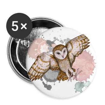 Schleiereule im Angriff - Buttons groß 56 mm (5er Pack) - Weiß - Vorne