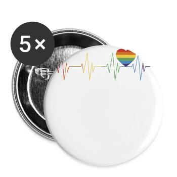 Gay Pride Regenbogenherz - Buttons groß 56 mm (5er Pack) - Weiß - Vorne
