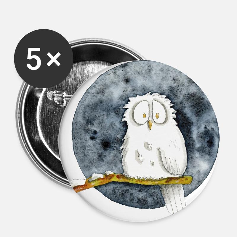 Die Schneeeule - Buttons groß 56 mm (5er Pack) - Weiß